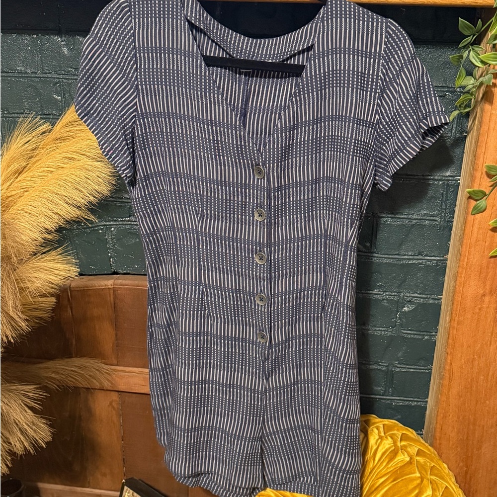 Roxy Blue and White Patterned Short Sleeve Jumpsuit Romper